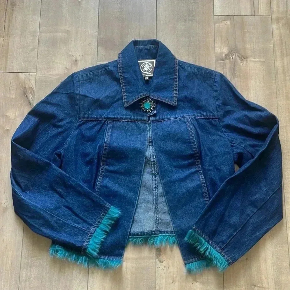 Double D Ranch Faux Fur & Jewel Denim Jacket Sz XS